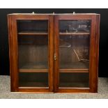 A mahogany Victorian bookcase top; pair of glazed doors with two interior shelves 112cm high x 125cm