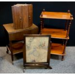 A Victorian mahogany three tier whatnot, 110cm high, double drop leaf drinks trolley, small corner