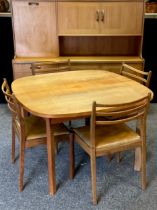 A Teak 1960s/70s G Plan dining room suit, rounded Rectangular pull-out extending dining table,