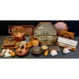 Boxes and Objects - Treen and conchology, copper kettle, pewter tankards; etc