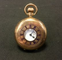 A Vertex 9ct gold cased half hunter pocket watch, white dial, bold Roman numerals, subsidiary