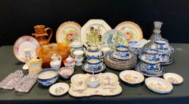 A Booths Real Old Willow tea set, for six; four Chinese bowls and spoons; puzzle jug, plates etc