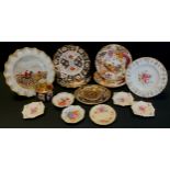 Royal Crown Derby - 1128 Imari oval tray, mallet vase, trinket dish, pair of Derbyshire life and