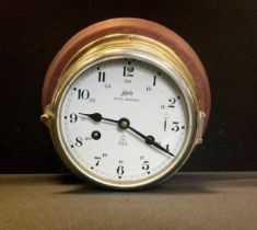 A Schatz Royal Mariner Ships Bulkhead Clock, 8 day mechanical mechanism, wooden plinth, 21.5cm