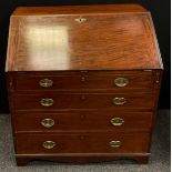 A early 20th century mahogany Bureau; single draw to frieze followed by three graduated drawers, a