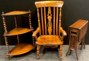 A Victorian Lath-back arm-chair, 100cm high x 56.5cm wide, (probably original a rocking chair,