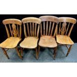 A pair of Victorian splat back beech and ash kitchen chairs, two others (4)