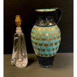 An Italian Aldo Londi Bitossi jug, incised with turquoise and gilt panel lattice, marked 1248/30,