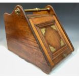 A late 19th century Aesthetic movement oak purdonium/coal box, brass handle and mounts, with