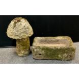 A Solid trough, planter L53cm,W32cm, H 21cm, a solid staddle stone L 43cm, W 33cm, D 24cm