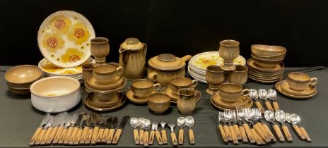 An Denby ‘Romany’ pattern tea service for six, comprised of; tea pot, milk jug, sugar bowl, six