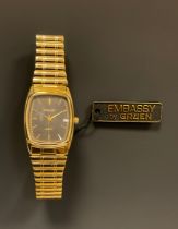 Gruen - 1990s Embassy tonneau shaped quartz bracelet wristwatch, 28mm case, graphite grey dial, gilt