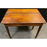 A 19th century oak tea-table, over-sailing well figured quarter-sawn oak top, faux drawer to