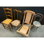 A late Victorian folding steamer chair, c.1890; a ladder back bedroom chair, c.1890; a bentwood
