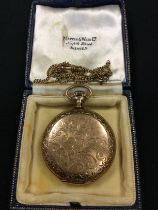 An American Waltham Rose metal hunter cased pocket watch, white dial, Roman numerals, subsidiary