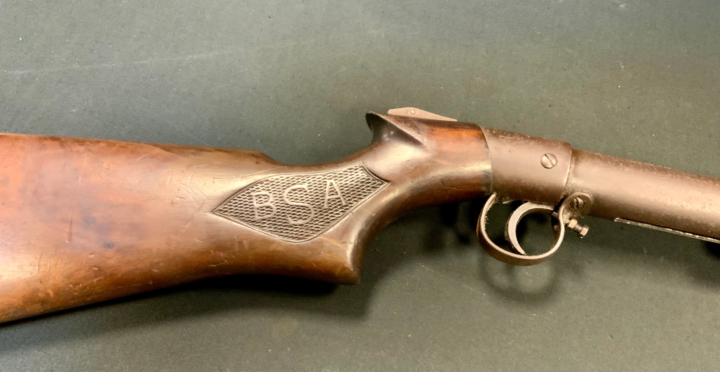 An early 20th century BSA air rifle, .177 calibre, underlever action, walnut stock with chequered - Image 2 of 3