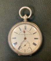 A late 19th century silver open faced pocket watch, The Greenwich Lever, retailed by W E Watts,