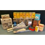 Advertisement and tools; various tins including banania, molasses candy, polish rack, a ‘instant