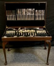 A Regency tableware canteen table, complete with silver plated contents, with certificate date 1985