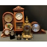 Clocks - a brass cased mantle clock; wall clock, others assorted etc (7)