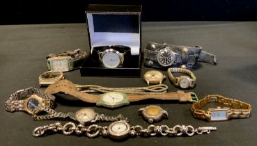 Watches - vintage Timex black dial wristwatch, others, Armani, Agora etc (12)