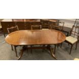 A mahogany veneered dining room suite, by Strongbow furniture, comprising d-end dining table, six