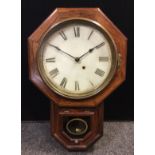 A late 19th century rosewood cased drop-dial wall clock, with creamy white painted dial, bold