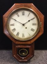 A late 19th century rosewood cased drop-dial wall clock, with creamy white painted dial, bold