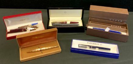 Pens & Writing equipment - A Waterman gold plated fountain pen, 14ct gold nib, textured body,