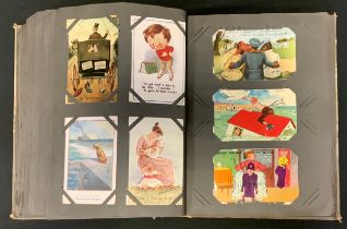 An Edwardian and later postcard album of assorted cards inc Japan-British Exhibition, Motoring,