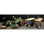A Scratch Built Wooden model steam engine, JS1999, in green, black and red, approx 24cm high, 40cm