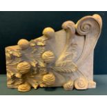 Carved mahogany wooden panel, acanthus and scrolls, 53cm high