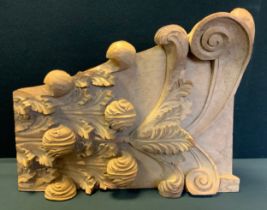 Carved mahogany wooden panel, acanthus and scrolls, 53cm high