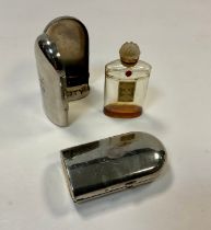 Vintage Emeraude De Coty Perfume (1921) Splash bottle in a Silver Metal Case; one empty Coty Perfume