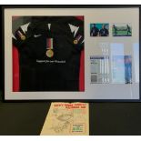 A Help for Heroes signed Rugby Shirt montage, signed by Lawrence Dalllaglio and Martin Johnson,