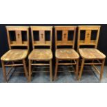 A set of four mid 20th century elm and oak chapel chairs, (4).