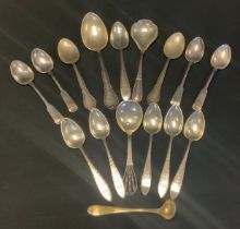 An early 20th century Danish silver trefoil bowl spoon, Christian F Heise, planished finish, another