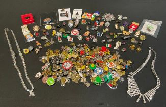 A large collection a advertising and other pin badges inc Coronation brooch, coin brooch, Mizpah