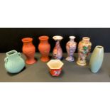 Oriental ceramics - A pair of Chinese terracotta baluster vases,25cm high, Imari and gilded vase,