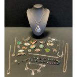 A silver David Scott-Walker heart brooch, others micro mosaic, paste etc, 925 silver chain, locket