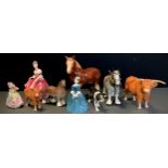Beswick animals, John Bes wick Highland Bull and calf, sheep dog; Royal Doulton figures, Southern