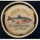 A Good Gillies Live Bait Fishing Tackle advertising papier-mâché bowl, painted details, 51cm