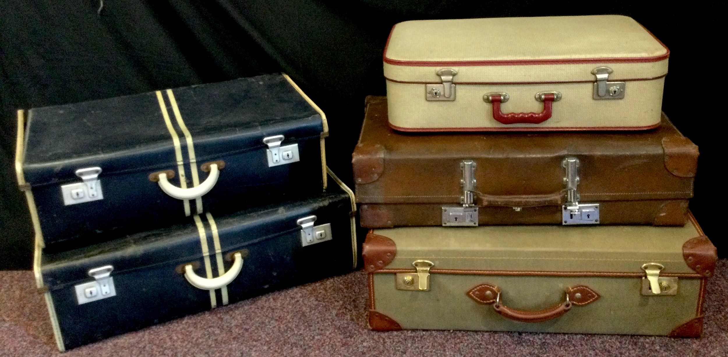 Vintage Suitcases/Luggage inc Revelation brown leather, Canvas, Cheney etc, (5)