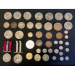 Medals and Coins - An Order of St John medal, WWII medal, crowns, half crowns 50p pieces etc qty