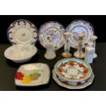 Ceramics - a pair of Royal Crown Derby 6696 pattern plates, Losolware strainer and stand etc