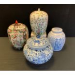 Chinese ceramics - a Famille rose large lidded vessel, decorated with flowering prunus and