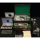 Flatware Victorian and later, assorted patterns, oak canteen box with base drawer etc, part full