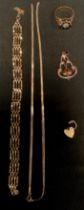A 9ct gold gate bracelet, padlock clasp; 9ct gold necklace, 9ct rose gold Art Nouveau pendant ,