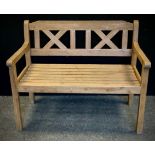 A cross bar back garden bench, 87cm x 109cm x 60cm