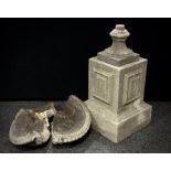 Garden Statuary - a reconstituted stone classical style ‘gadrooned’ urn on plinth, 88 cm high.